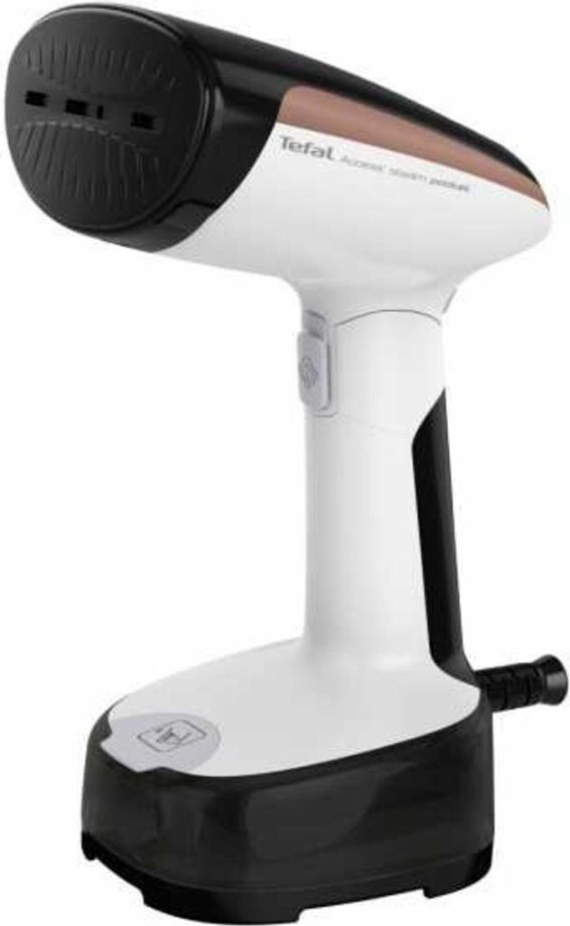 A product shot of a handheld garment steamer.