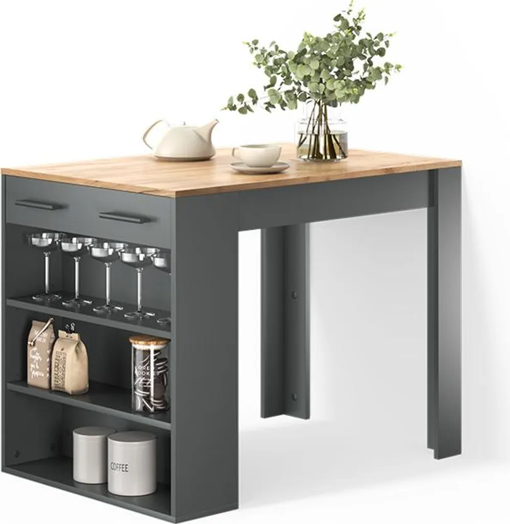 Table de séjour compacte et robuste 100x67 cm anthracite chêne doré