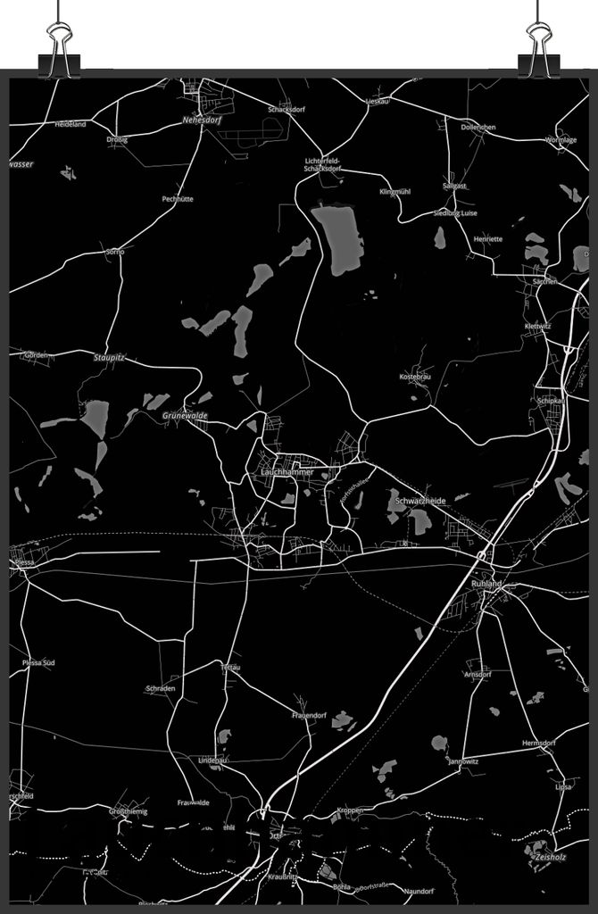 Mr. & Mrs. Panda Bild Lauchhammer DIN A1 - Geschenk, drucke, Wandbild, Stadt Dorf Karte Landkarte Map Stadtplan, Plakat, Kunstdruck, wanddeko