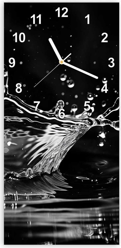 Wanduhr aus Glas mit Motiv Wasserspritzer- 30 x 60 cm - inkl. Aufhängesystem