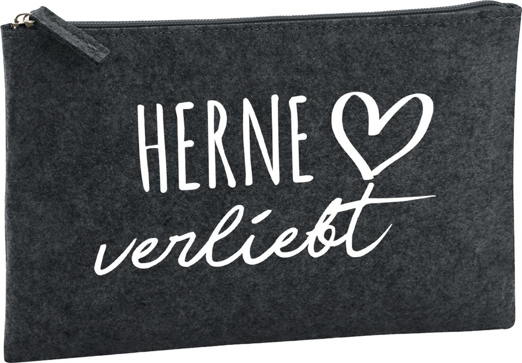 Huuraa Kulturbeutel Herne verliebt 1 Liter Charcoal Filz Kosmetiktasche Geschenkidee