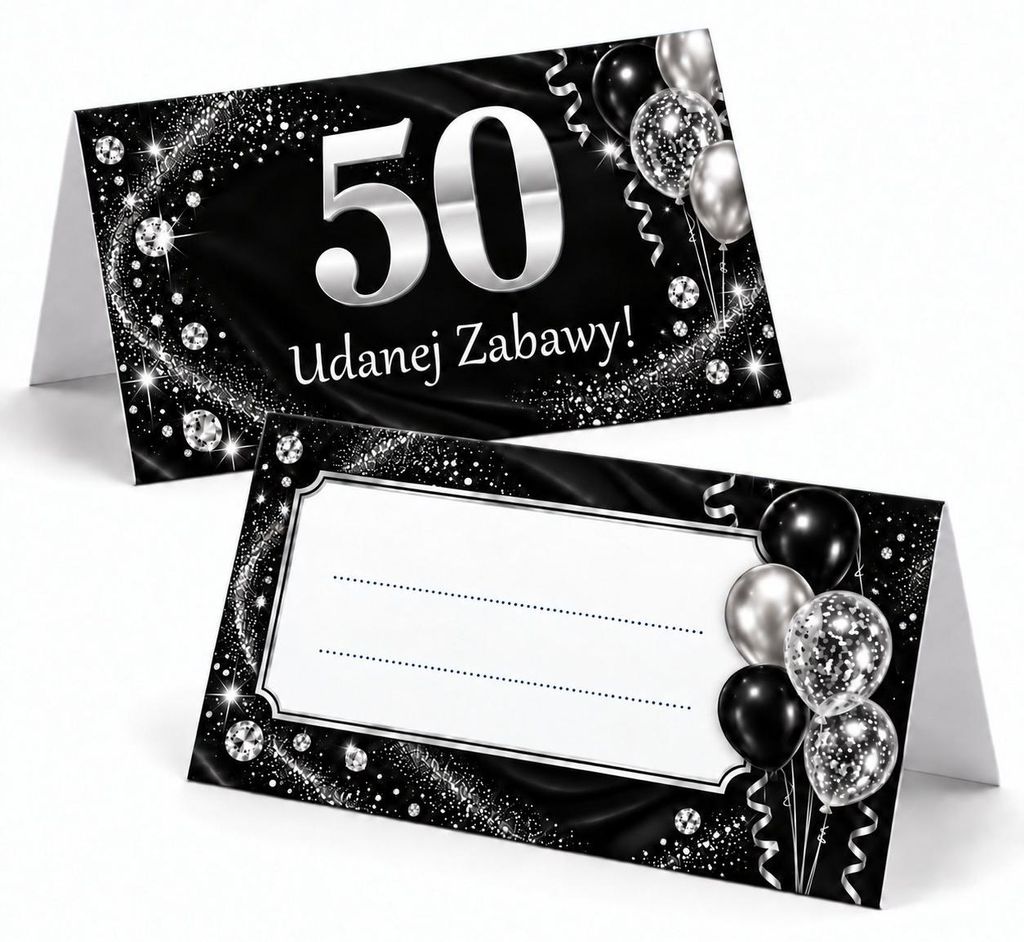 Winietki na Stół na 50 Urodziny Czarny Diament Srebro - 6 Zdjęcie produktu 