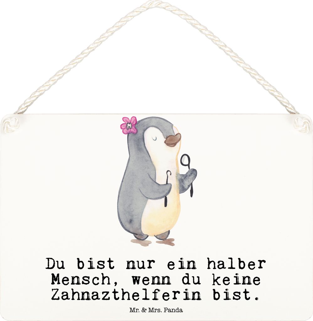 Mr. & Mrs. Panda Schild Zahnarzthelferin Herz DIN A6 - Weiß - Geschenk, Dekoschild, Holzschild, kleine aufmerksamkeit, Türschild, holzbild