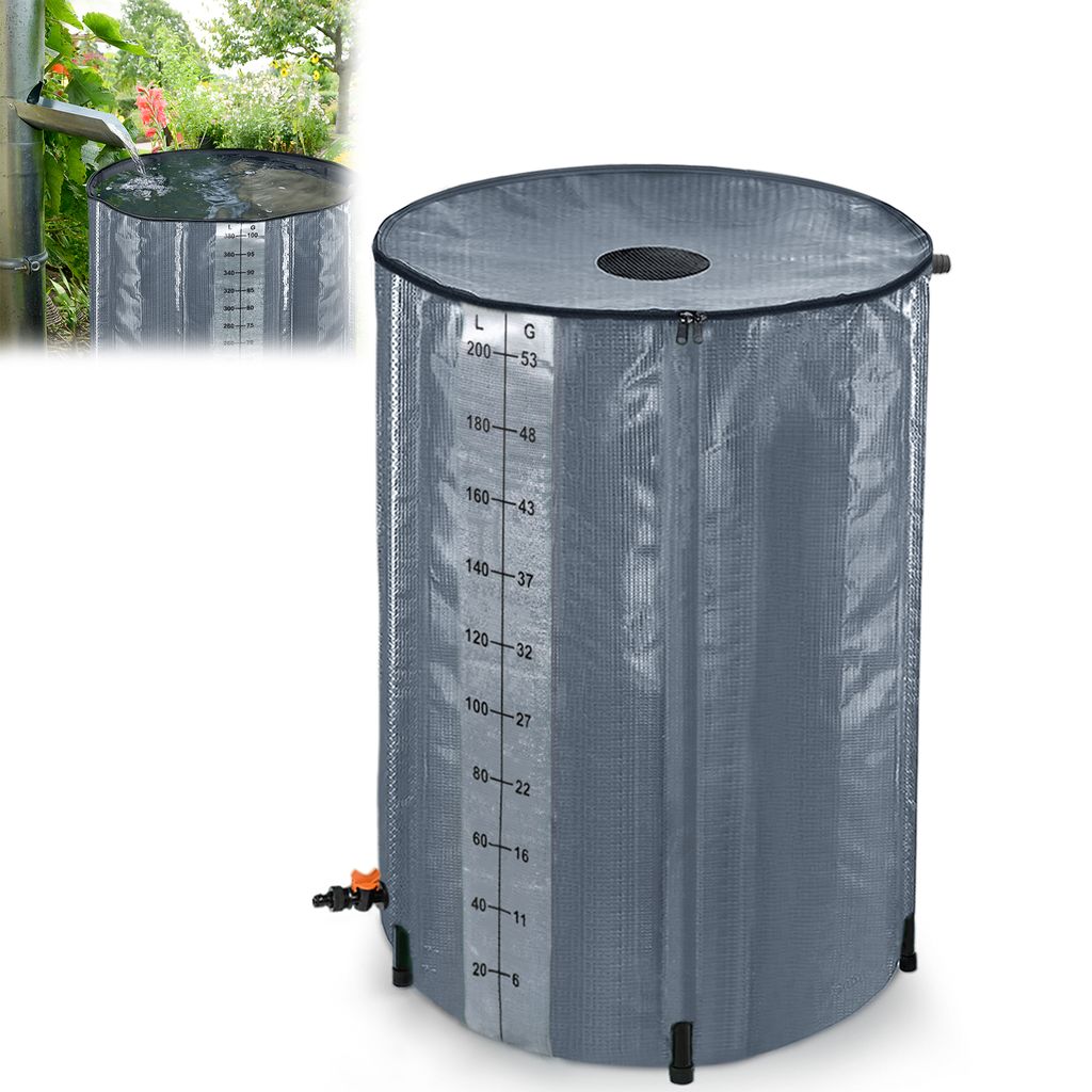 LARS360 200L Regentonne Faltbar Regenwassertonne Regenwasserfass Regenwassertank PVC Wassertank mit Ablassventil -Anthrazit mit Messskala