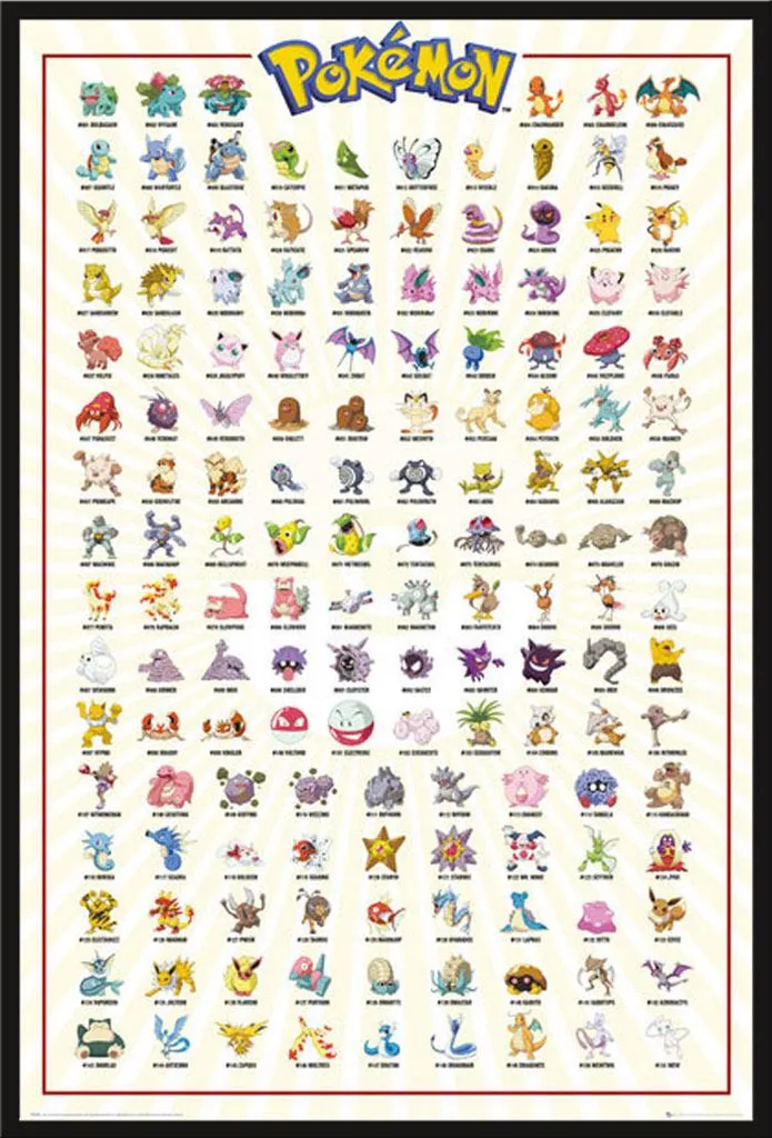 Poster Pokémon Kanto 151 avec Cadre Shinsuke® - Prêt à accrocher Noir