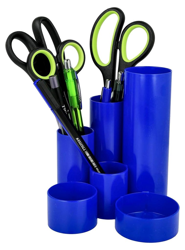 Stiftehalter Blau | Stifteköcher mit 6 runden Fächern als Schreibtisch Organizer