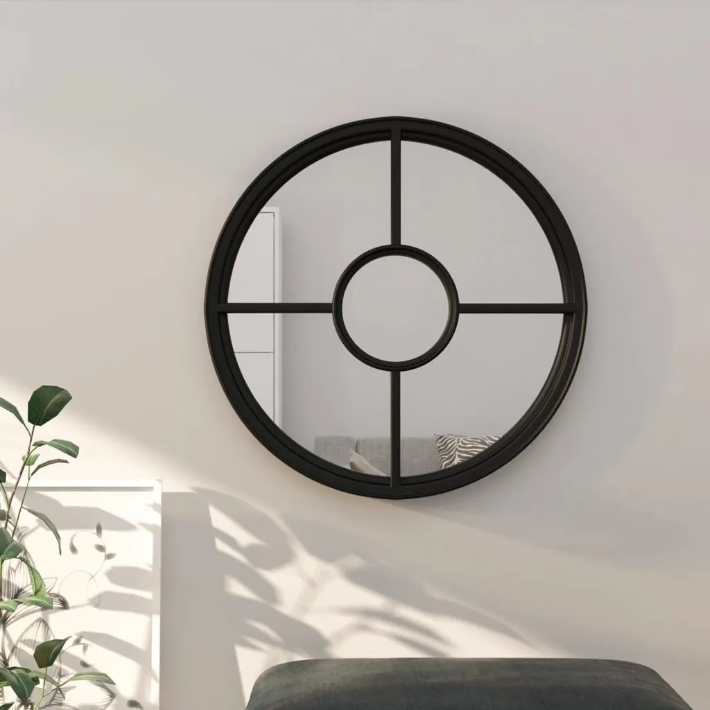 The Living Store Specchio nero 40x4 cm in ferro rotondo per interni