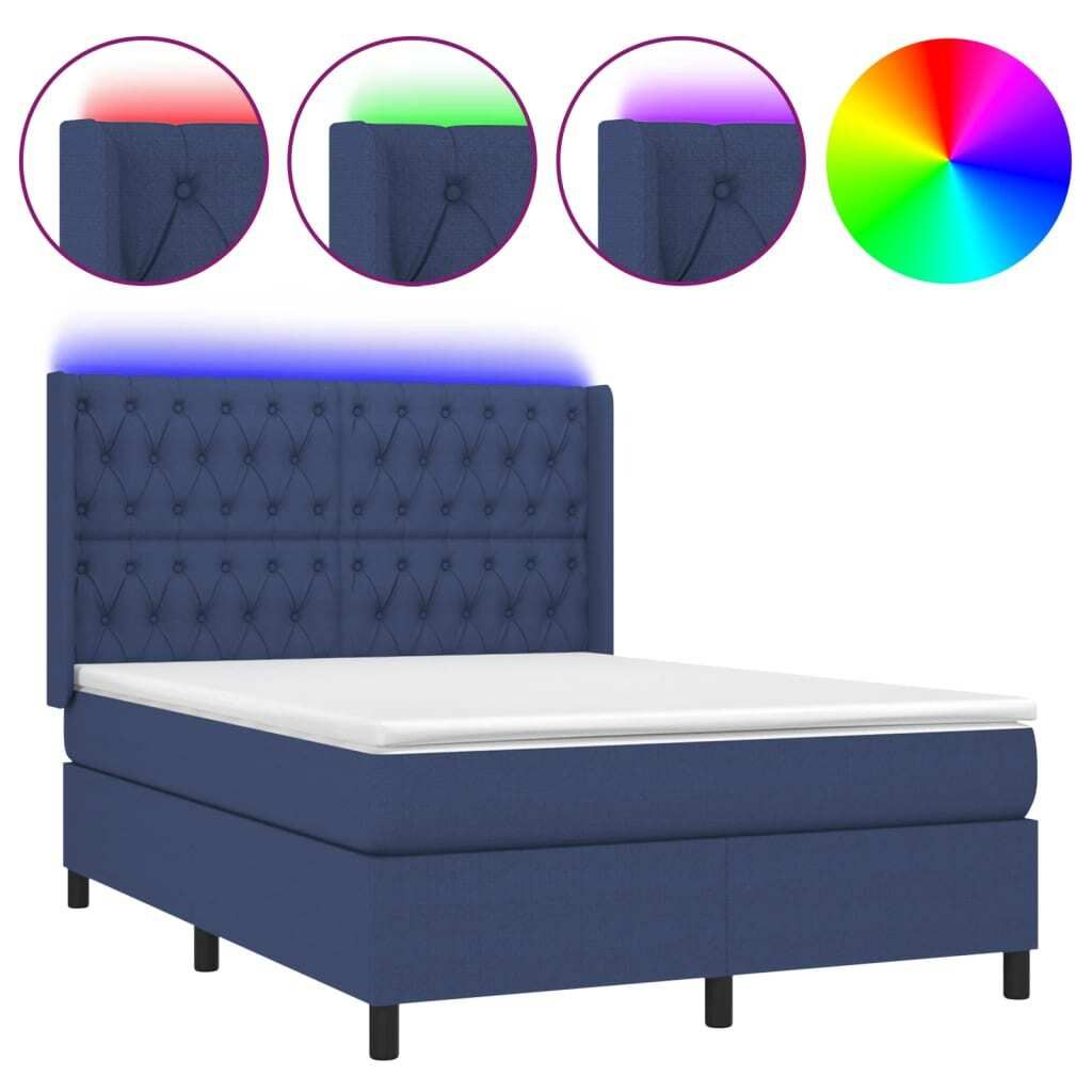 SYFAX Boxspringbett mit Matratze & LED Blau 140x190 cm Stoff
