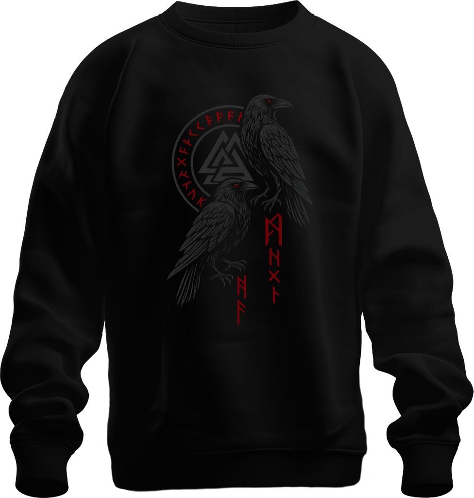 Wikinger Raben Odinsraben Hugin Munin nordisch Runen Valknut Uni Sweatshirt Pullover, Schwarz, XL