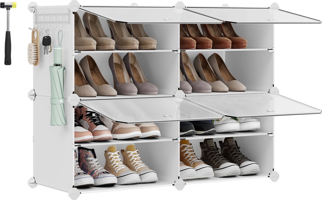 SONGMICS Schuhregal 4 Fächern, Schuhschrank, mit Türen weiß Produktbild 