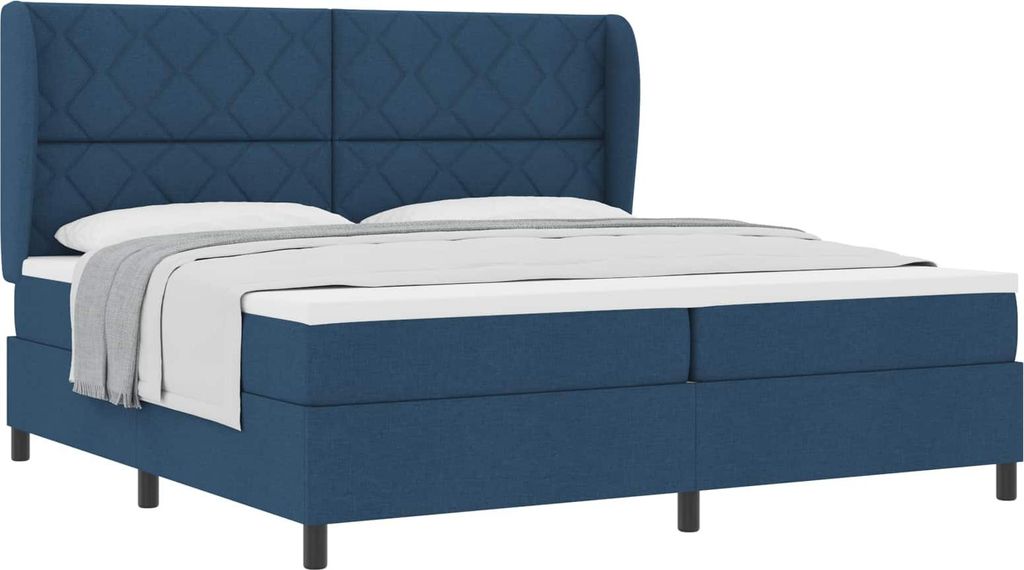 Boxspringbett mit Matratze mit Kopfteil Blau 200 x 200 cm Stoff