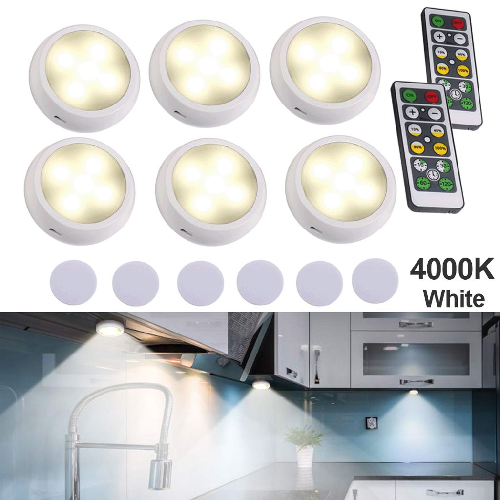 6er Schrankleuchten LED Spot Batteriebetrieben Nachtlicht mit 2 Fernbedienung