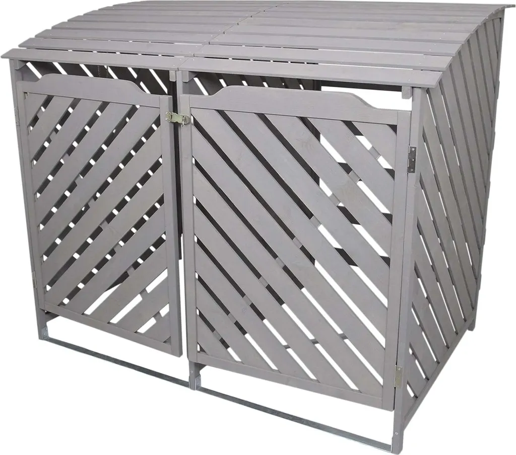 Habillage poubelle robuste 2 tonnes avec couvercle relevable et bois gris