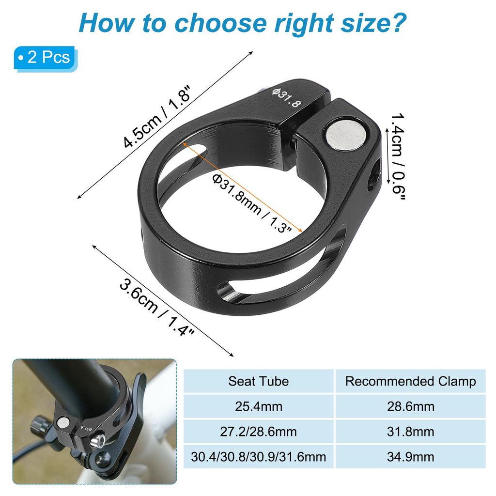 31,8 mm Fahrradsattelstš¹tzenklemme, 2 Stš¹ck Aluminiumlegierung Sattelrohrklemme Fahrrad Schnellspannerklemme fš¹r Mountainbike Rennrad Gang...