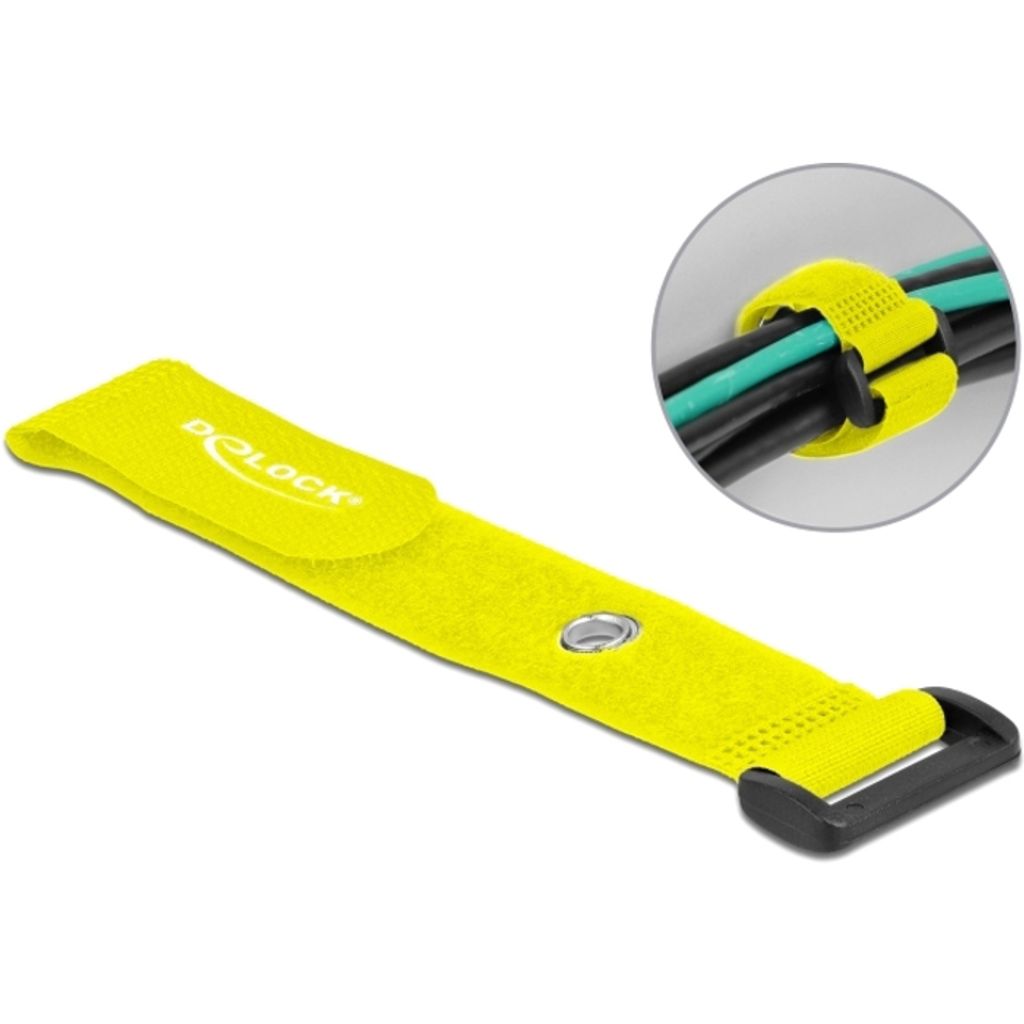 DeLOCK Klett-Kabelbinder mit Schlaufe und Befestigungsöse L 190 x B 25 mm gelb 5 Stück, Kabelbinder mit Klettverschluss, Gelb, 190 mm, 25 mm, 5 S...