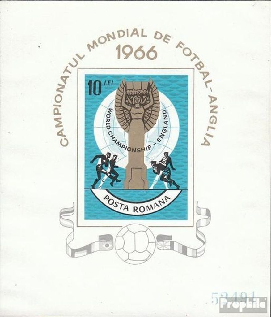 Briefmarken Rumänien 1966 Mi Block62 (kompl.Ausg.) un Fußball-WM 1966