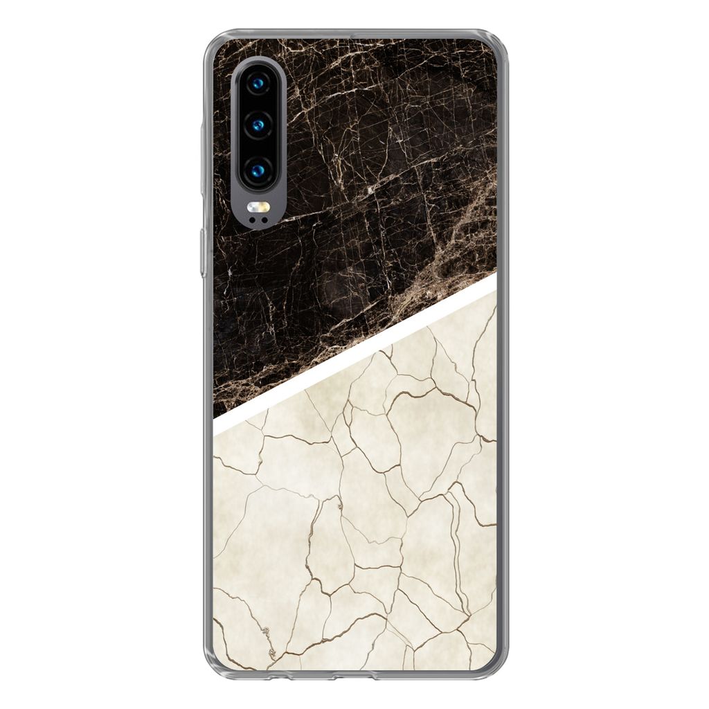 MuchoWow Handyhülle Schutzhülle Hülle für Huawei P30 Marmor - Struktur - Abstrakt Silikon Softcase Handy Hülle - Kartenbesitzer