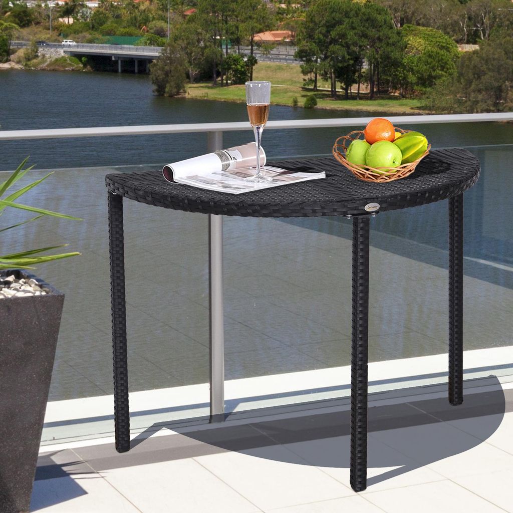 SUGIFT Balkontisch Halbrund Polyrattan Metall, Produktbild 