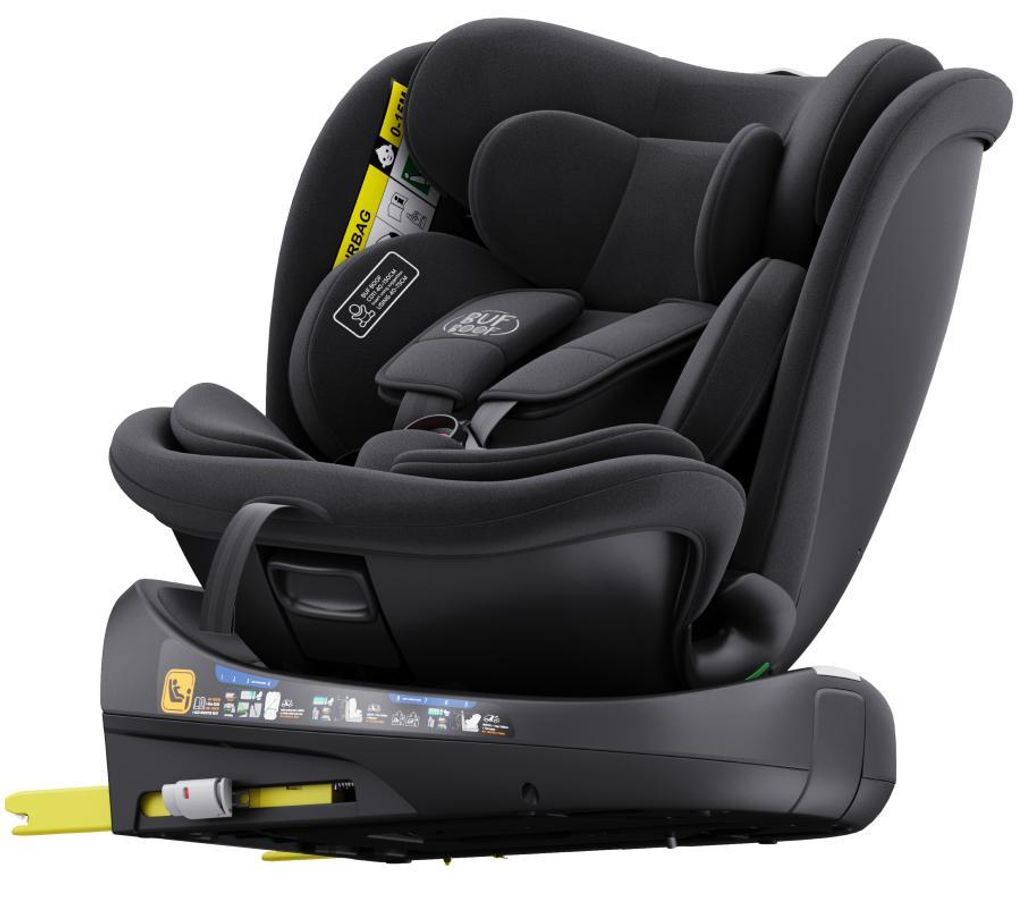 B.Joy Black Kindersitz mit 360 Grad drehbarem Isofix-System-BUF BOOF 0, 36 kg 155 Grad Schlafposition