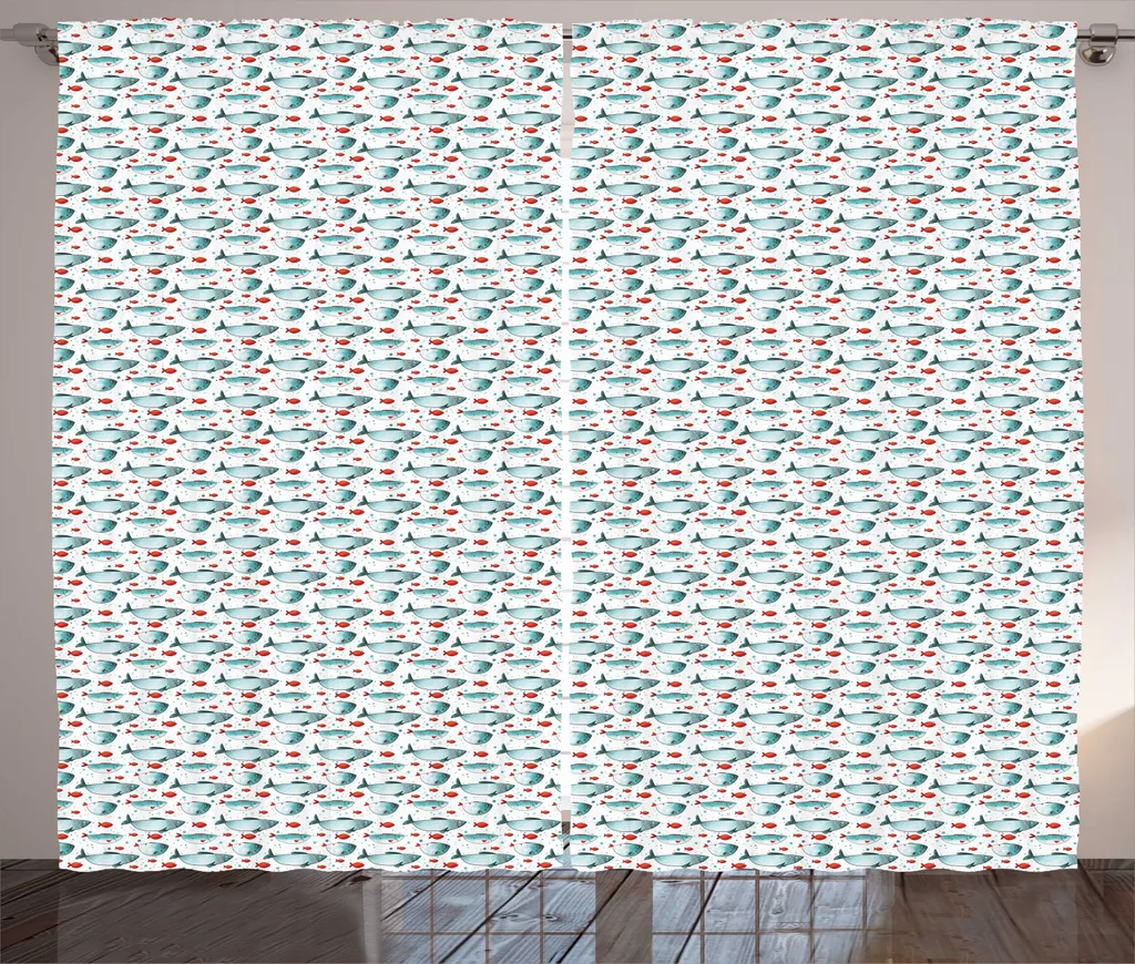 Rideau bleu pétrole motif poisson impression HD avec crochets 280x225cm
