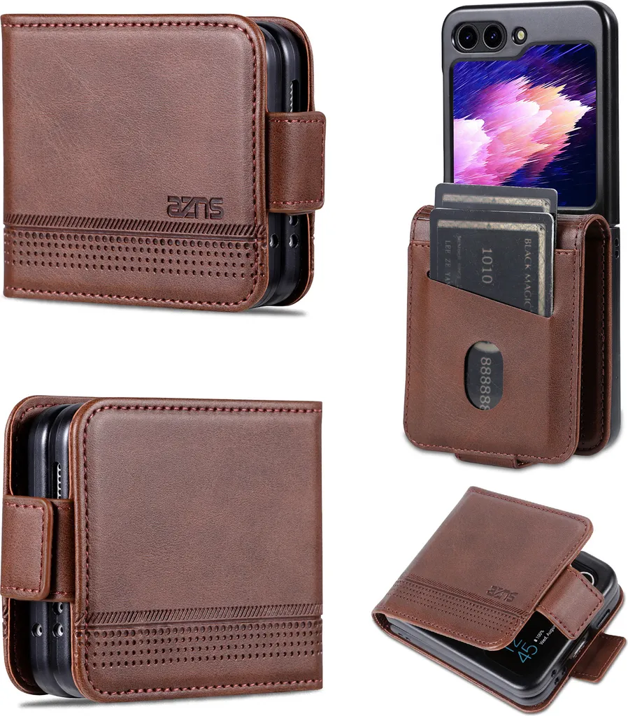 Custodia Antiurto Samsung Z Flip6 / Flip7 FE - Pelle Caffè Portafoglio