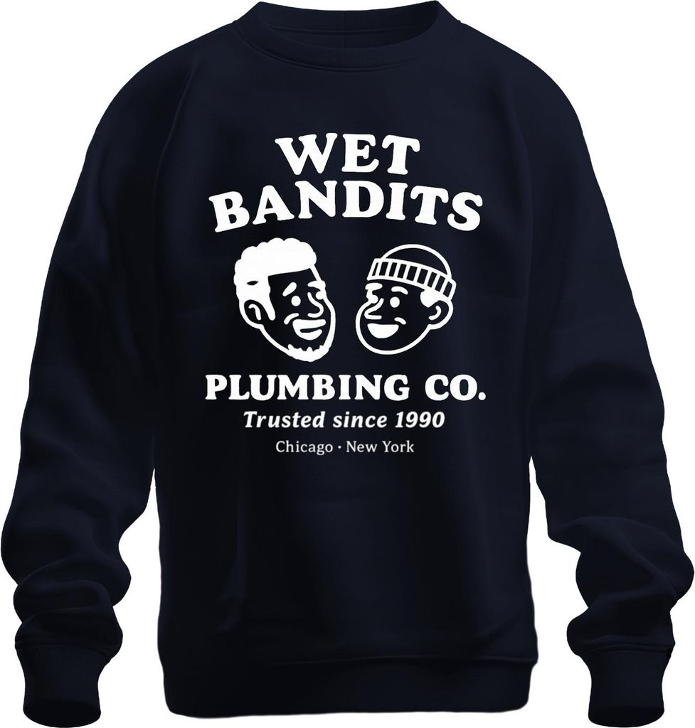 WET BANDITS PLUMBING CO Trusted since 1990 Klempner Harry Marv Uni Sweatshirt Pullover, Navy, L
