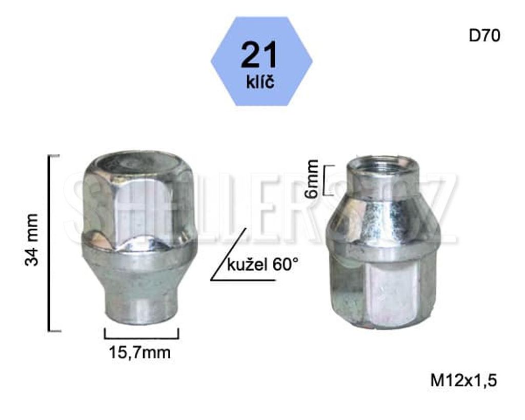 Kolová matice M12x1,5 kužel s krčkem 15,7 zavřená, klíč 21, Obrázek produktu 1