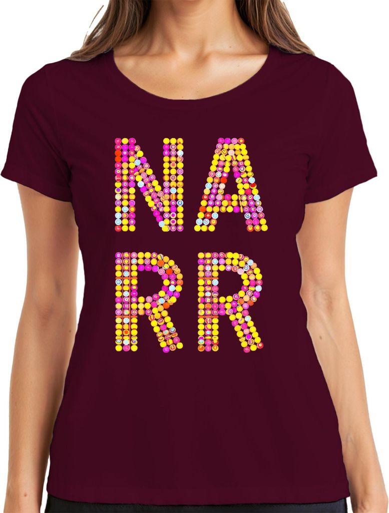 NARR Karneval Fasching Kostüm bunt Konfetti lustig Fastnacht Damen T-Shirt, Burgundy, XL