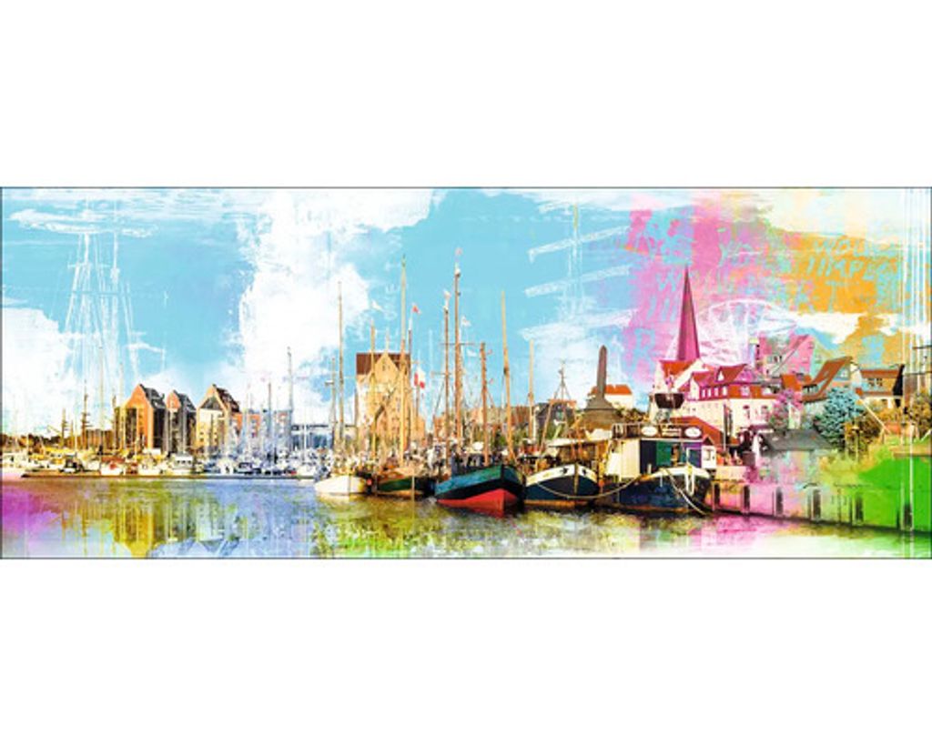 Glasbild Rostock Hafen 80x30 cm