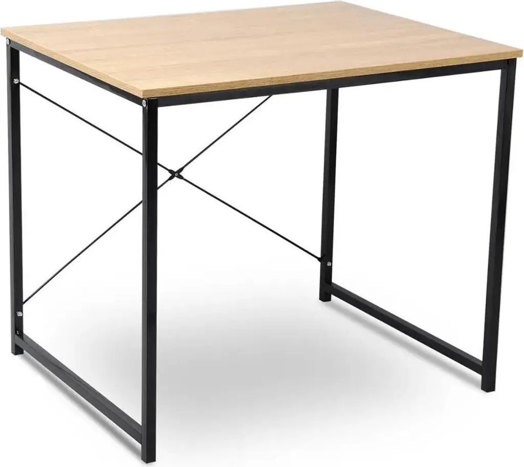 Petit bureau industriel 80 cm plateau pin et pieds acier noir X