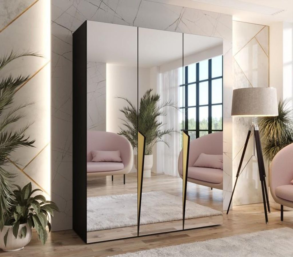 Eleganter Spiegelschrank 150 cm SORAYA 3 - schwarz / goldene Griffe