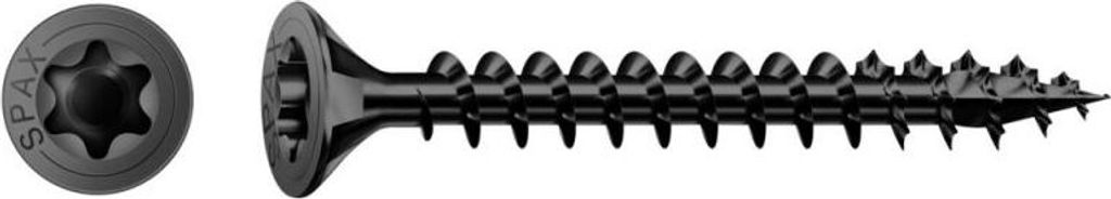 SPAX Universalschraube, 3,5 x 40, Vollgewinde, Senkkopf, T-STAR plus T20, 4-CUT, Schwarz verzinkt, 50 Stück - 4191040350402