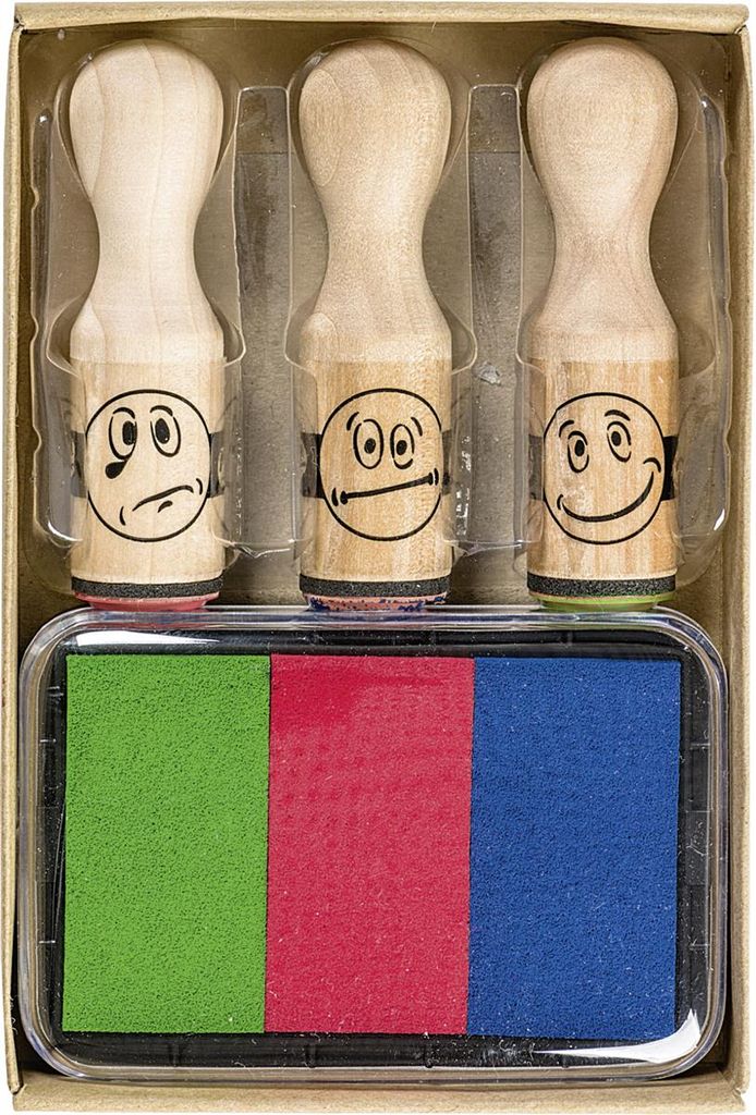 Stempel Belohnung 3 Motive mit Stempekissen in 3 Farben Packung mit 6 Stück
