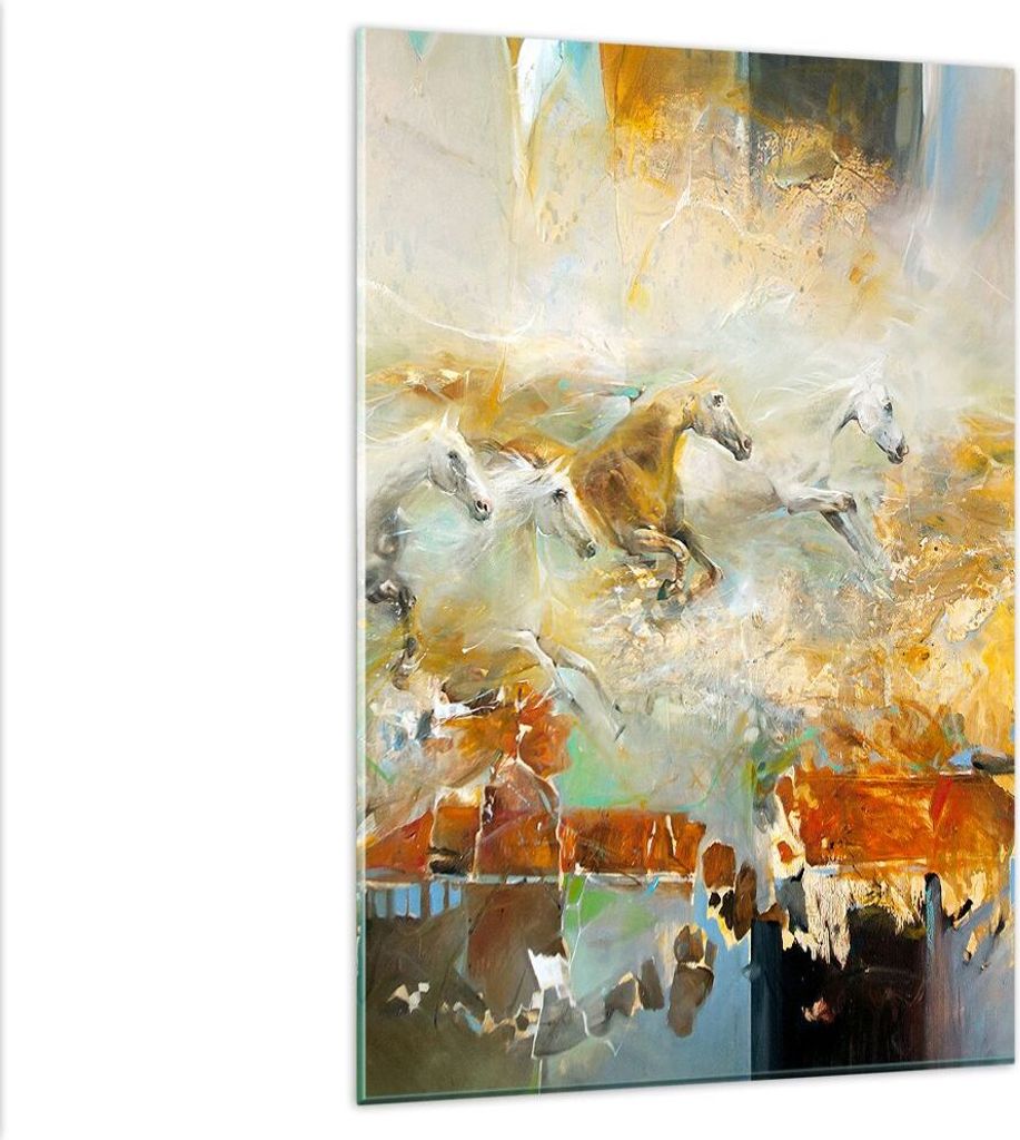 Bilder auf glas - Einteilig - Pferde Galopp Modern - 80x120cm - Glasbilder - Wandbilder - Bilder - zum Aufhängen bereit - Wanddekoration aus Glas ...