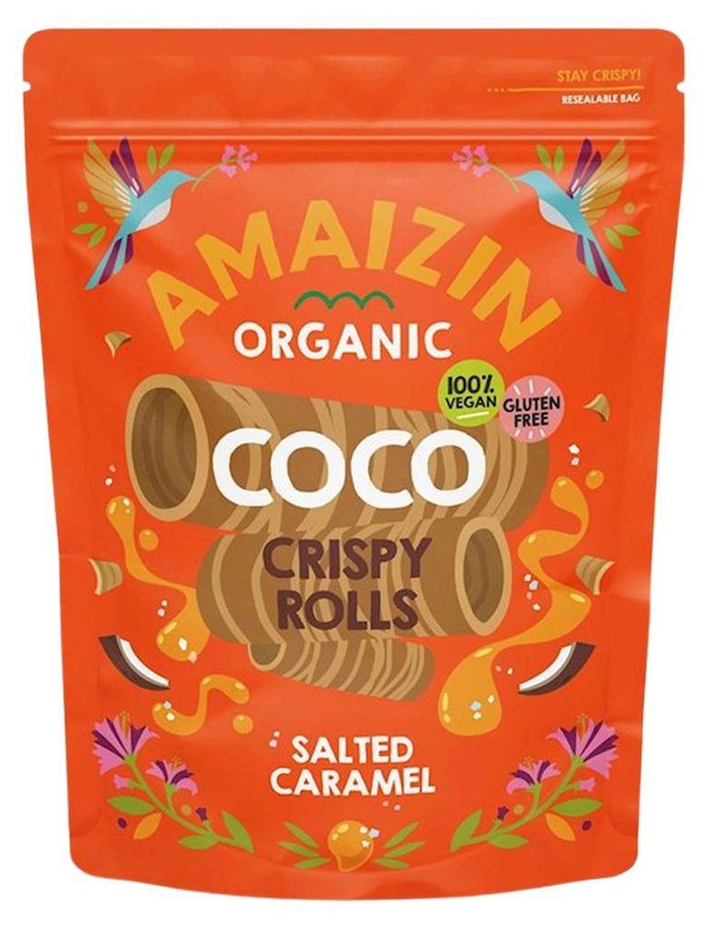 RURKI WAFLOWE KOKOSOWE O SMAKU SŁONEGO KARMELU BEZGLUTENOWE BIO 140 g - AMAIZIN