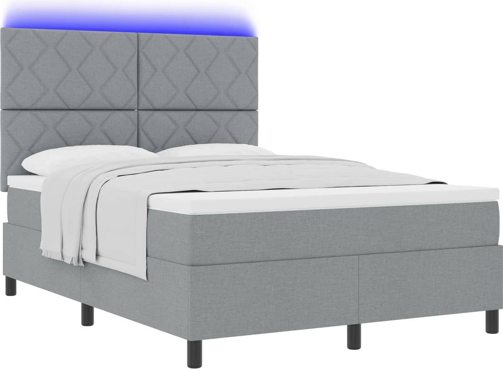 Boxspringbett mit Matratze mit LED Hellgrau 160 x 200 cm Stoff
