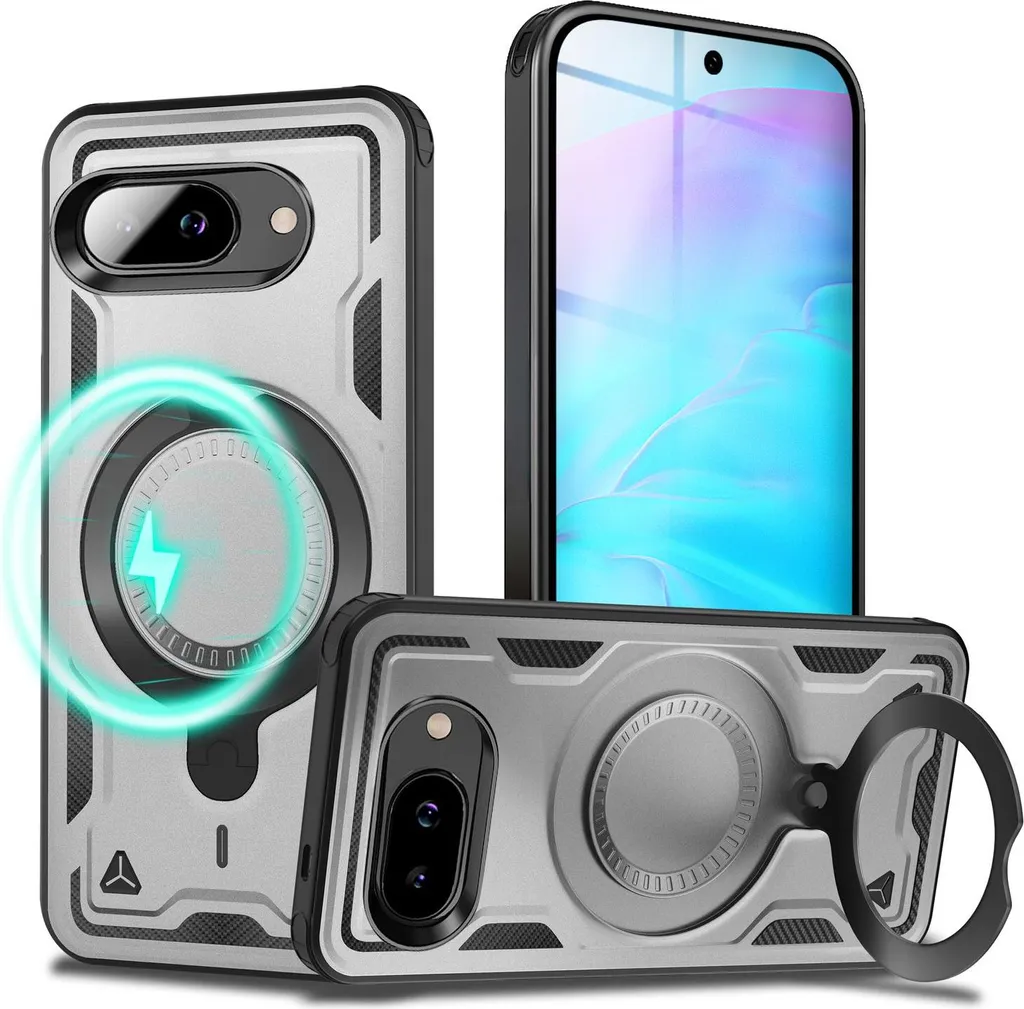 ENCASED Custodia Per Google Pixel 9a - Protezione Ultra Con Doppio Strato, Anello Magnetico E Cavalletto, Compatibile MagSafe, Nero - 5