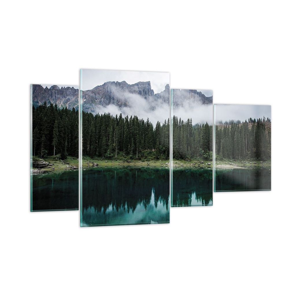 Bilder auf glas - 4 Teile - Landschaft Berge Wolken - 120x70cm - Glasbilder - Wandbilder - Bilder - zum Aufhängen bereit - Wanddekoration aus Glas...
