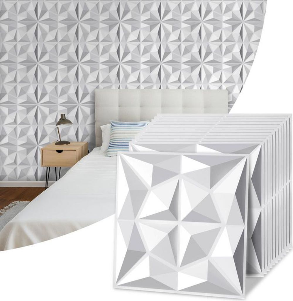 Bettizia 12pcs 3D Paneele Wandpaneele Polyvinylchlorid PVC – Verkleidung für Wand & Decke – 50x50 cm (0,25 m²) – Leicht, Flexibel & Einfach...