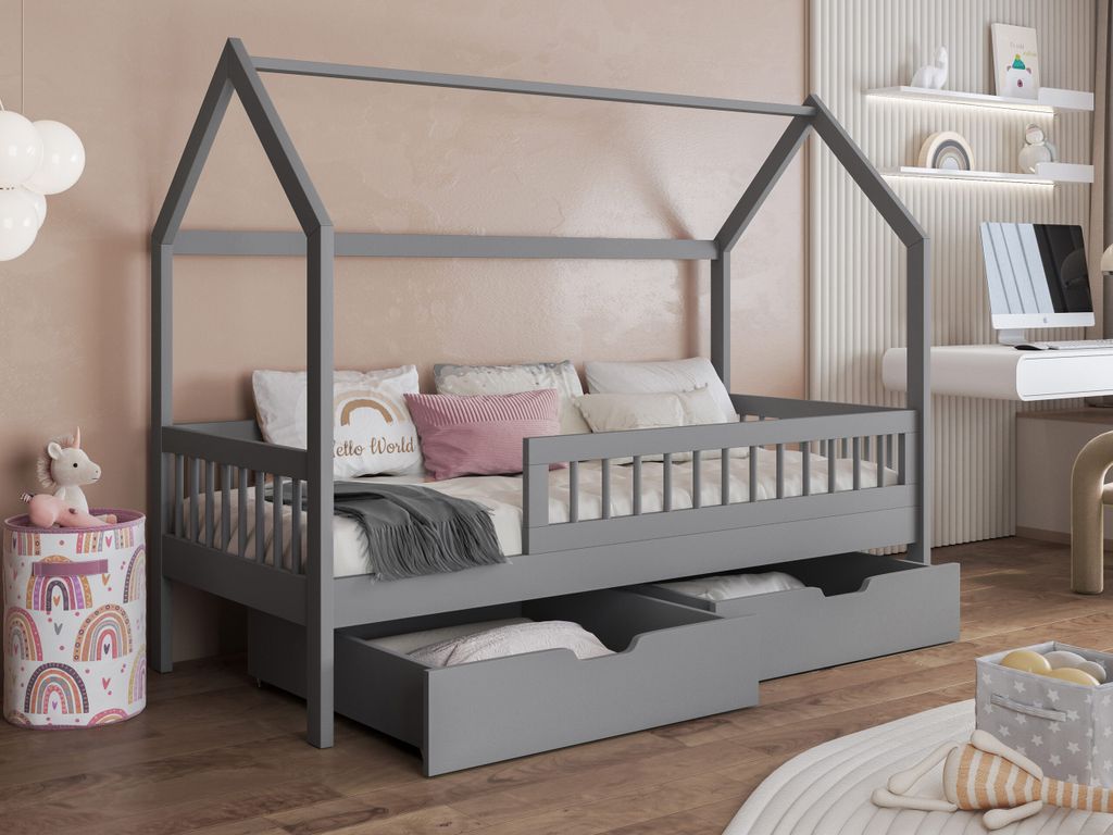 Dětská domečková postel se šuplíky 80x180 AVALON - šedá Obrázek produktu 