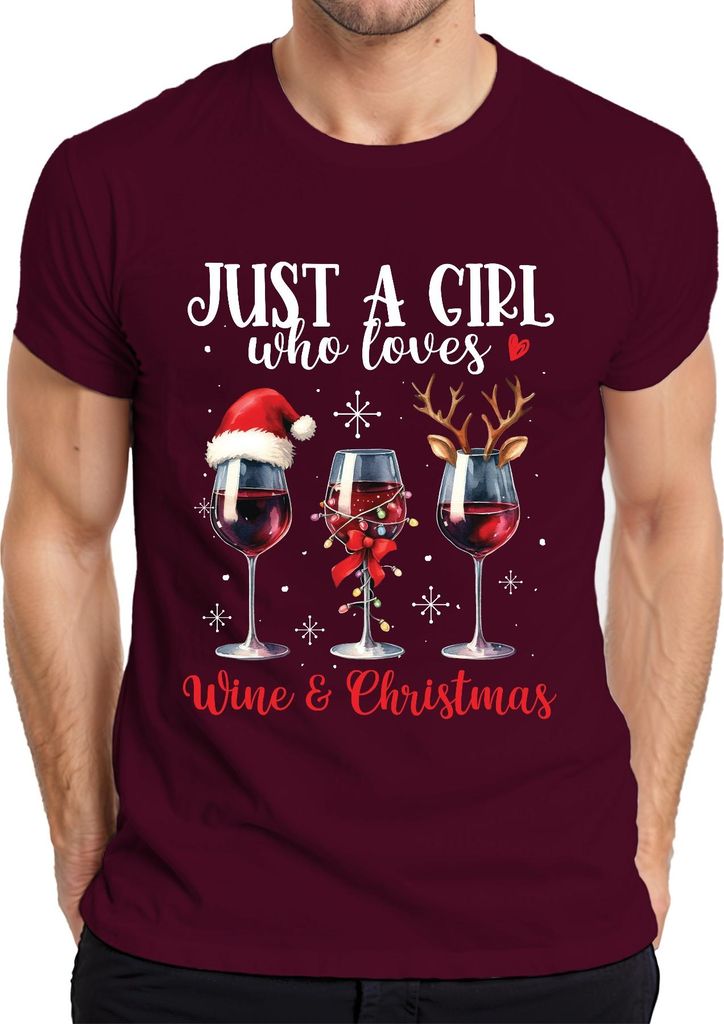 Just A Girl Who Loves Wine & Christmas - Weihnachten Weihnachtsgeschenk Christmas Herren T-Shirt, Burgundy, XL