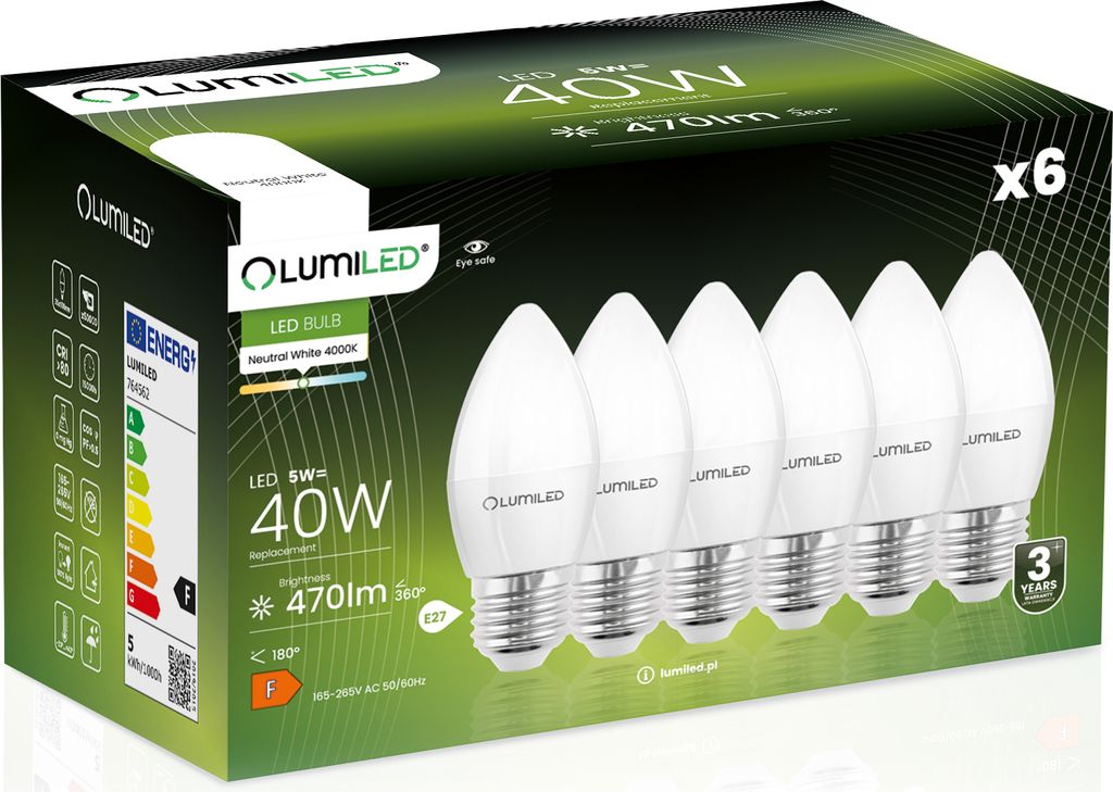 LUMILED B35 E27 LED žiarovka 5W (nahrádza 40W), 470 Obrázok produktu 