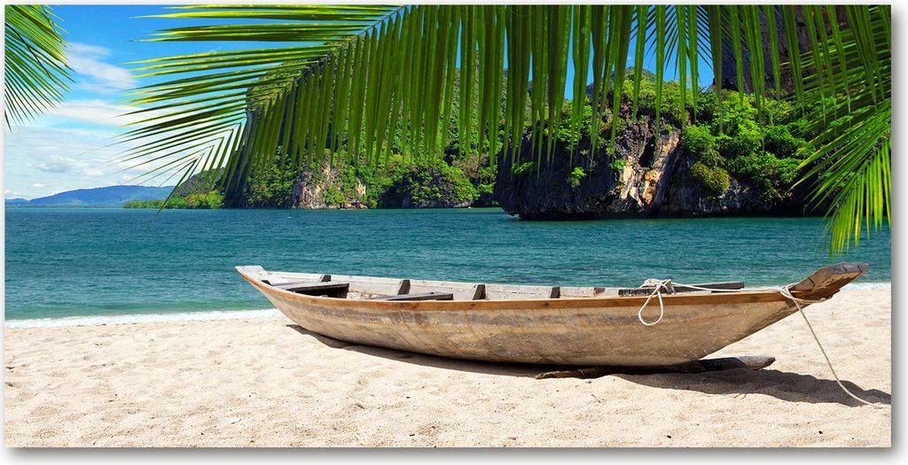 Tulup Leinwandbild -100x50 cm - Wandkunst - Drucke auf Leinwand - Leinwanddruck - Landschaften - Mehrfarbig - Boot am Strand