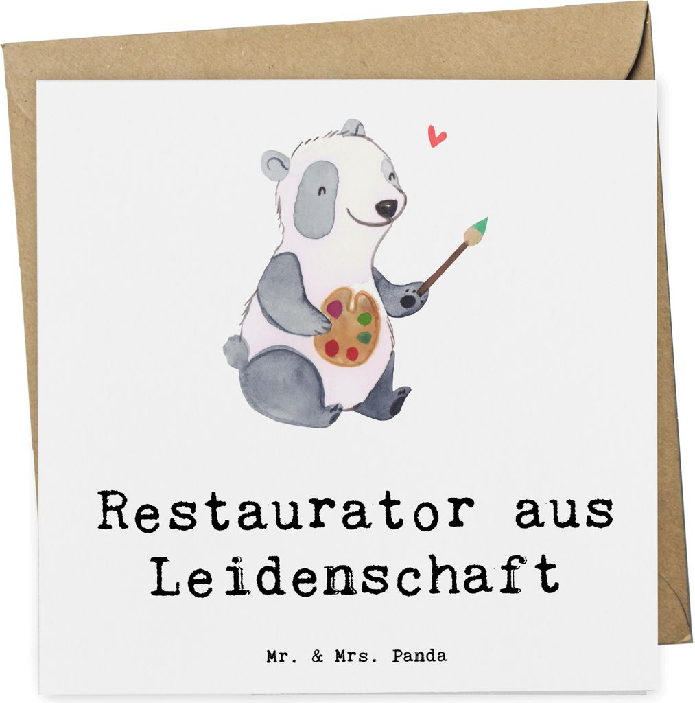Mr. & Mrs. Panda Grußkarte Restaurator Leidenschaft - Weiß - Geschenk, doppelkarte, anlasskarte, faltkarte, Glückwunschkarte, Klappkarte