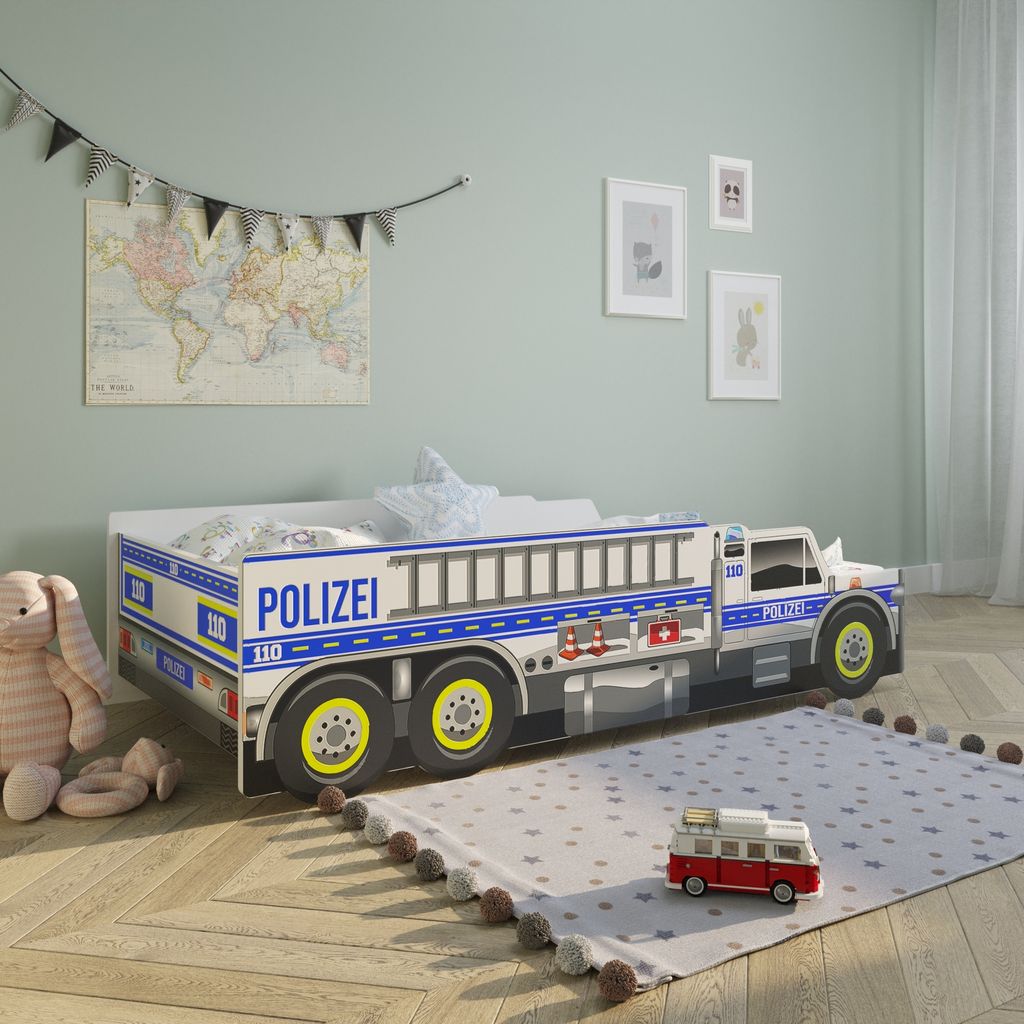 Autobett Kinderbett Jugendbett 80x160 cm mit Rausfallschutz Produktbild 
