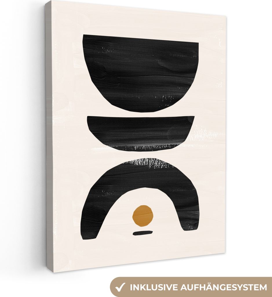 MuchoWow - Leinwandbilder - Abstrakt - Halbkreis - Kunst - Schwarz und weiß, Wandbild, Wanddeko Bilder Wohnzimmer, 30x40 cm