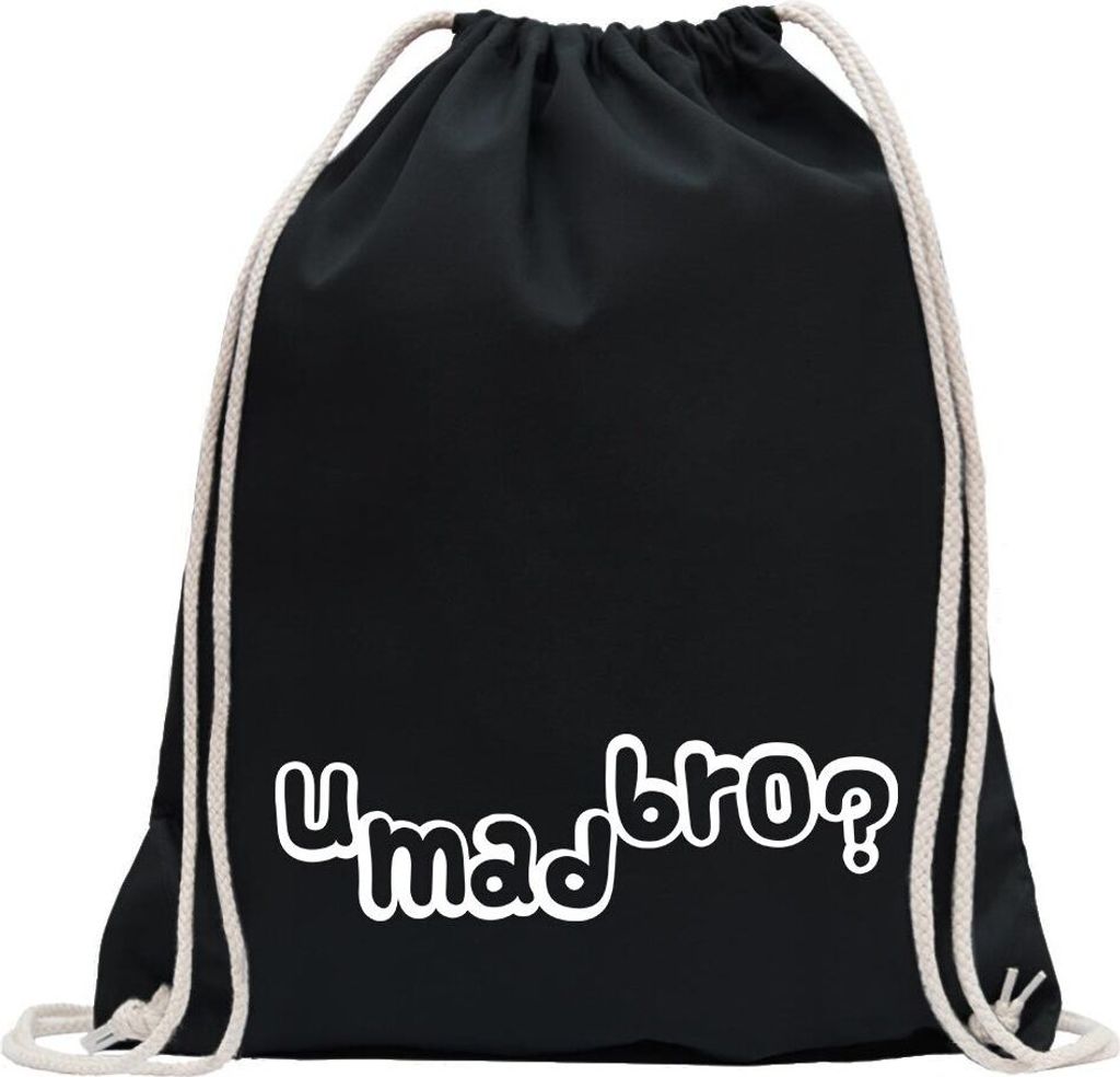 Kiwistar - Turnbeutel - schwarz - u mad bro? - Fun Rucksack Sport Beutel Gymsack Baumwolle mit Ziehgurt