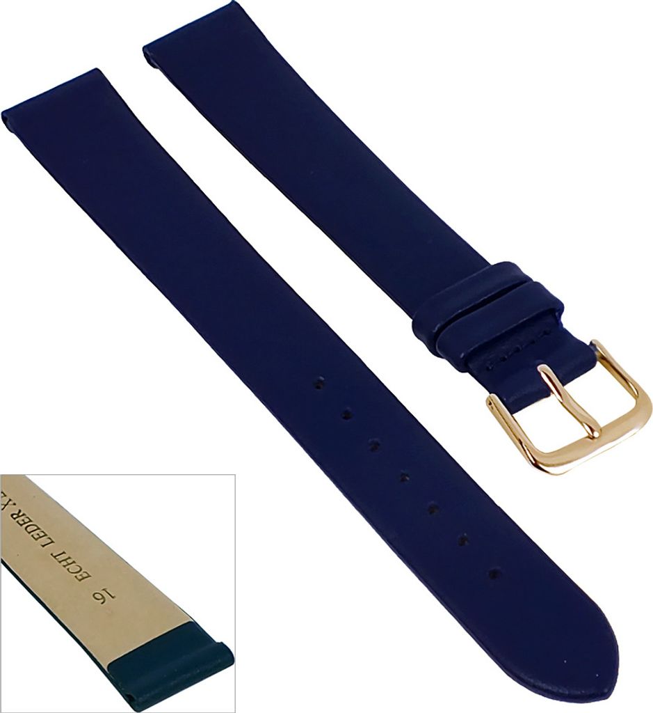 Minott Uhrenarmband XL Nappa Leder dunkelblau ohne Naht weich 29665, Stegbreite:16mm, Schließe:Gelbgolden