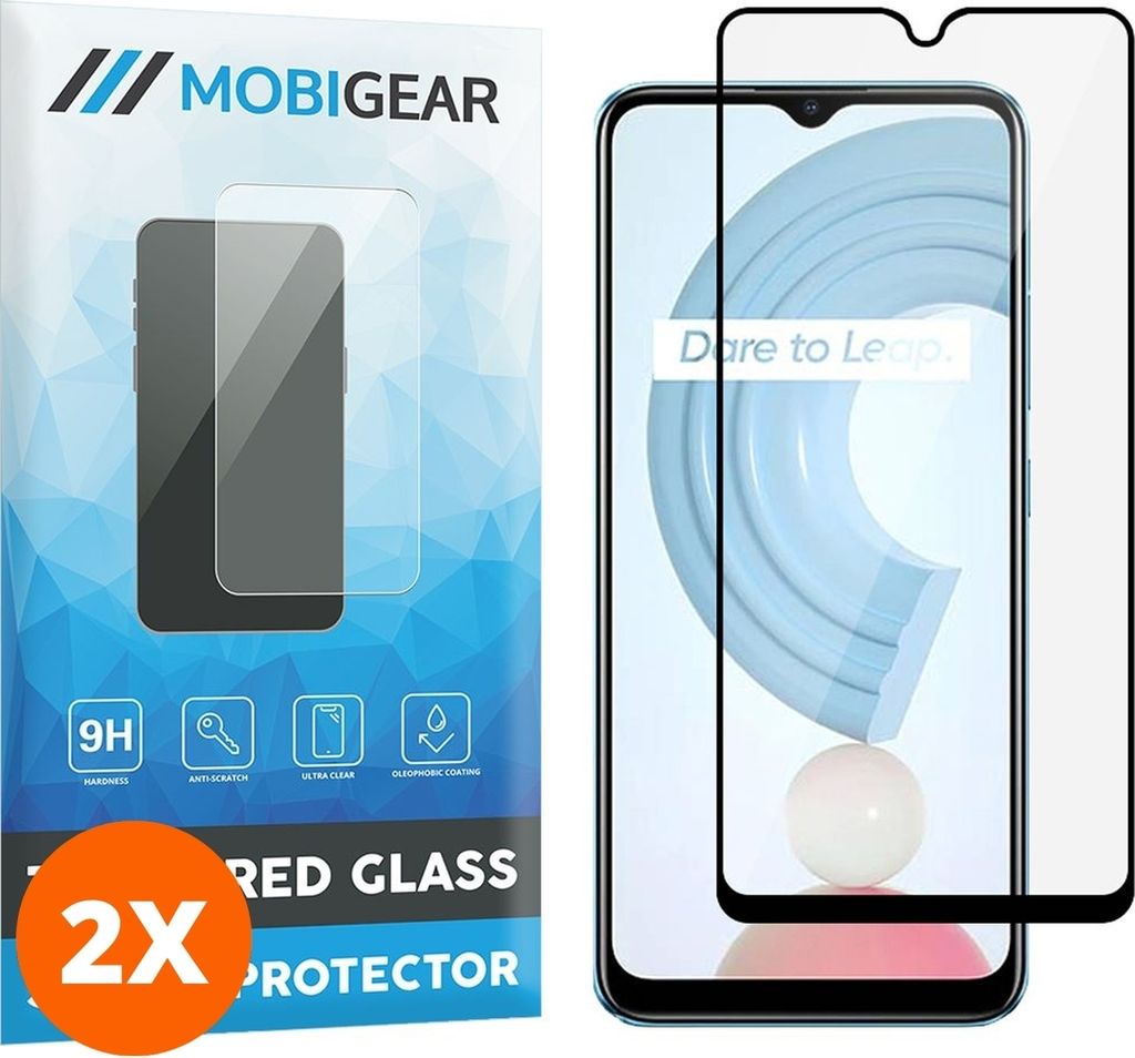 Mobigear Premium 4.99 Realme C21 Panzerglas Gehärtetes Glas Displayschutz - Hüllenfreundlich - Schwarz (2er Pack)