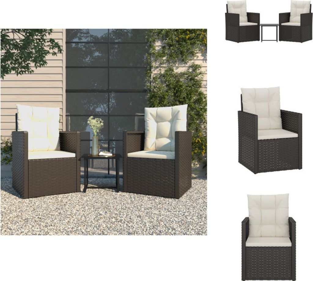 vidaXL 3-tlg. Garten-Lounge-Set mit Kissen Poly Rattan Schwarz - Gartenmöbel-Sets